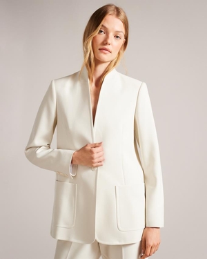 Blazer Ted Baker Single Breasted Collarless Beige Femme | YKD-87197384